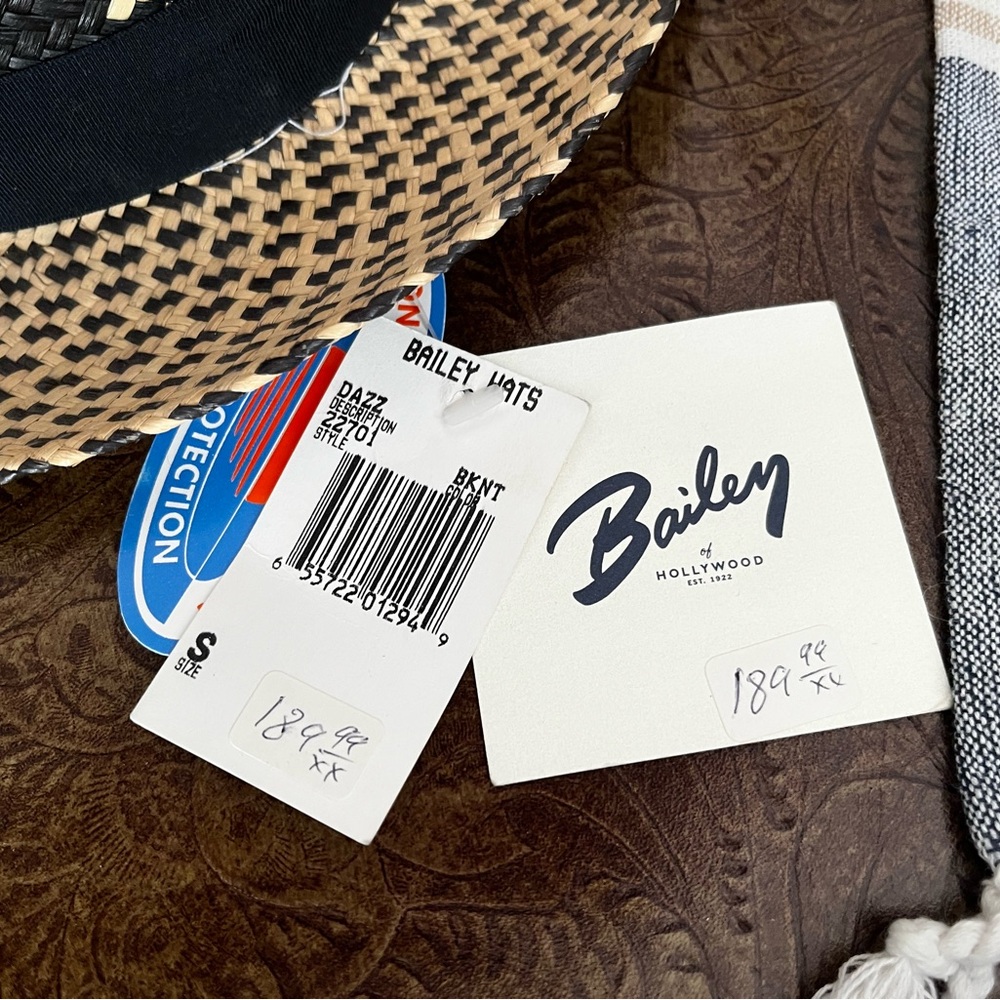NWT Bailey’s of Hollywood Panama Fedora Hat Black & Tan Woven Sz SM - Picture 6 of 10